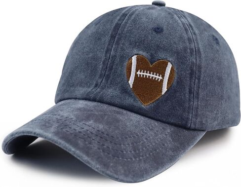 Football Heart Hat for Men Women, Adjustable Cotton Embroidered Heart Football Baseball Cap in Kuwait