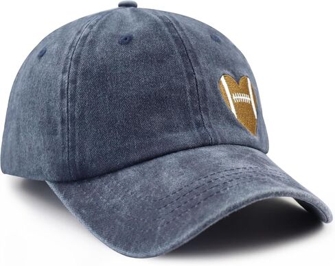 Football Heart Hat for Men Women, Adjustable Cotton Embroidered Heart Football Baseball Cap in Kuwait