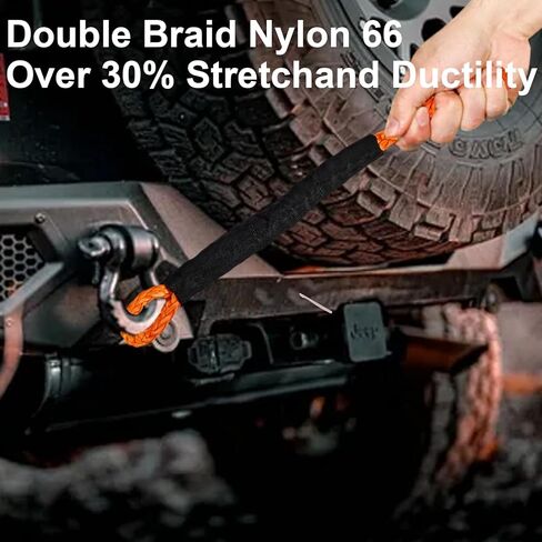 حبل الاسترداد الحركي 1 بوصة × 30 قدم برتقالي 48000 رطل طقم أحزمة سحب للخدمة الشاقة على الطرق الوعرة حزام خطف السيارة طقم استعادة السيارة لسيارة جيب شاحنة ATV UTV SUV in Kuwait