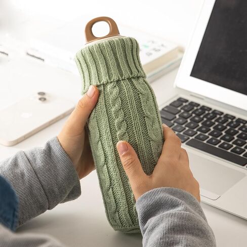 SHIMOYAMA Small Hot Water Bottle with Cover, 600ml Silicone Hot Water Bag for Pain Relief, Hand Warmer – Ideal for Waist, Back, Neck, and Shoulders, Beige in Saudi Arabia