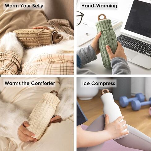SHIMOYAMA Small Hot Water Bottle with Cover, 600ml Silicone Hot Water Bag for Pain Relief, Hand Warmer – Ideal for Waist, Back, Neck, and Shoulders, Beige in Saudi Arabia