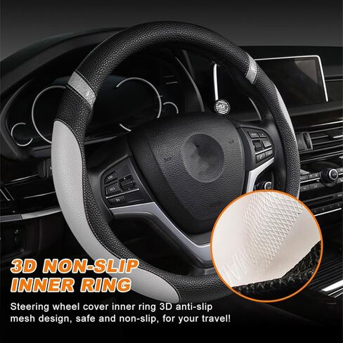 Car Steering Wheel Cover, Non-Slip Leather Auto Steering Wheel Protector, Comfortable Steering Wheel Cover Protector for Most Cars, Universal Interior Car Accessories (White) in Kuwait