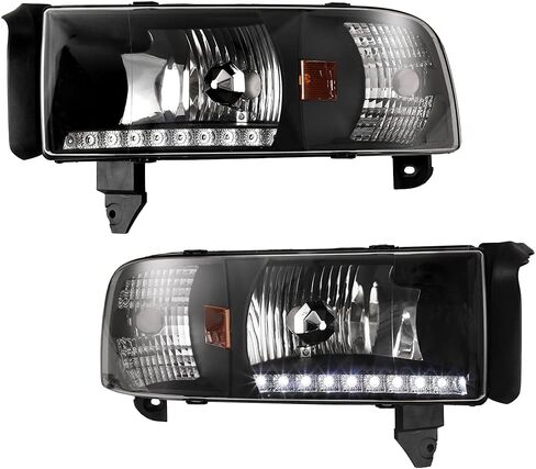 مجموعة المصابيح الأمامية LED للطرق الوعرة من Nixon لـ 1994-2001 Dodge Ram 1500 2500 3500، 1995-2002 Dodge Ram 4000 مصابيح الرأس مع LED DRL، عاكس، مصابيح أمامية مزدوجة الشعاع، جانب السائق والراكب (أسود) in Kuwait