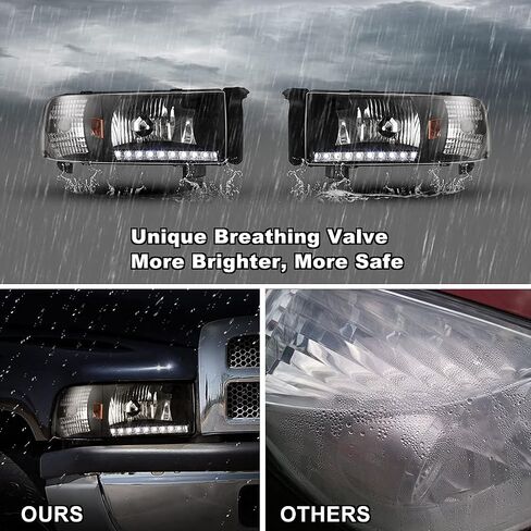 مجموعة المصابيح الأمامية LED للطرق الوعرة من Nixon لـ 1994-2001 Dodge Ram 1500 2500 3500، 1995-2002 Dodge Ram 4000 مصابيح الرأس مع LED DRL، عاكس، مصابيح أمامية مزدوجة الشعاع، جانب السائق والراكب (أسود) in Kuwait