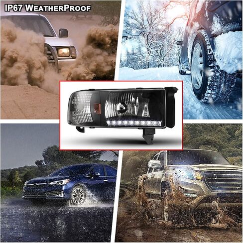 مجموعة المصابيح الأمامية LED للطرق الوعرة من Nixon لـ 1994-2001 Dodge Ram 1500 2500 3500، 1995-2002 Dodge Ram 4000 مصابيح الرأس مع LED DRL، عاكس، مصابيح أمامية مزدوجة الشعاع، جانب السائق والراكب (أسود) in Kuwait