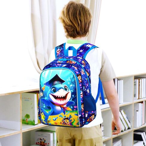 gxtvo 3PCS Shark Backpack for Boys, 16" Kids Bookbag with Lunch Box, Water Resistant Elementary Prechool Toddler Shool Bag - Blue Dr.Shark in Kuwait