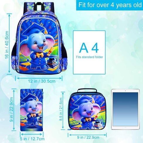 gxtvo 3PCS Shark Backpack for Boys, 16" Kids Bookbag with Lunch Box, Water Resistant Elementary Prechool Toddler Shool Bag - Blue Dr.Shark in Kuwait