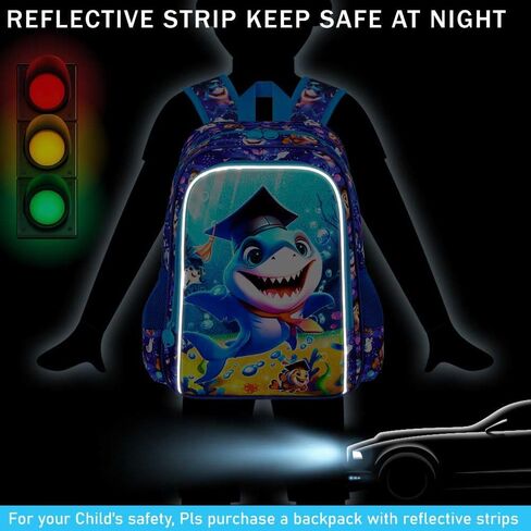 gxtvo 3PCS Shark Backpack for Boys, 16" Kids Bookbag with Lunch Box, Water Resistant Elementary Prechool Toddler Shool Bag - Blue Dr.Shark in Kuwait