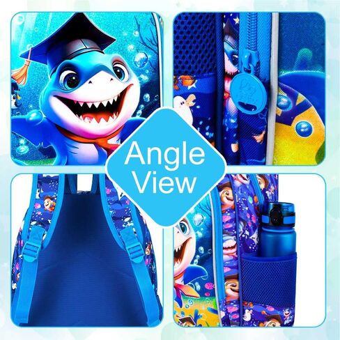 gxtvo 3PCS Shark Backpack for Boys, 16" Kids Bookbag with Lunch Box, Water Resistant Elementary Prechool Toddler Shool Bag - Blue Dr.Shark in Kuwait