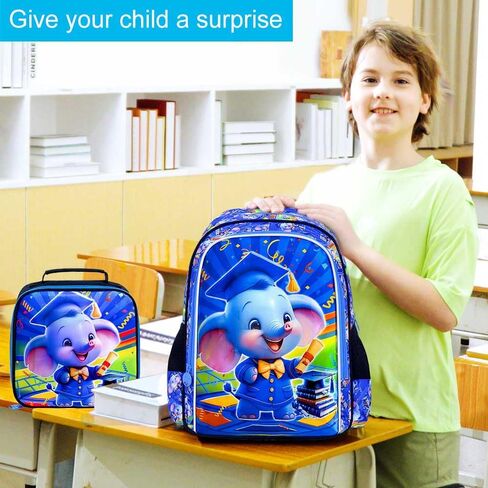 gxtvo 3PCS Shark Backpack for Boys, 16" Kids Bookbag with Lunch Box, Water Resistant Elementary Prechool Toddler Shool Bag - Blue Dr.Shark in Kuwait