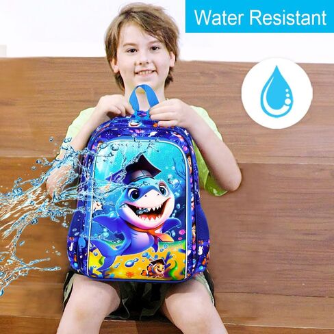 gxtvo 3PCS Shark Backpack for Boys, 16" Kids Bookbag with Lunch Box, Water Resistant Elementary Prechool Toddler Shool Bag - Blue Dr.Shark in Kuwait