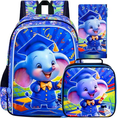 gxtvo 3PCS Shark Backpack for Boys, 16" Kids Bookbag with Lunch Box, Water Resistant Elementary Prechool Toddler Shool Bag - Blue Dr.Shark in Kuwait
