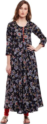 Tissu Rayon Floral Printed Flared Kurta with Buttons in Kuwait