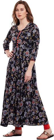 Tissu Rayon Floral Printed Flared Kurta with Buttons in Kuwait