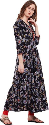 Tissu Rayon Floral Printed Flared Kurta with Buttons in Kuwait