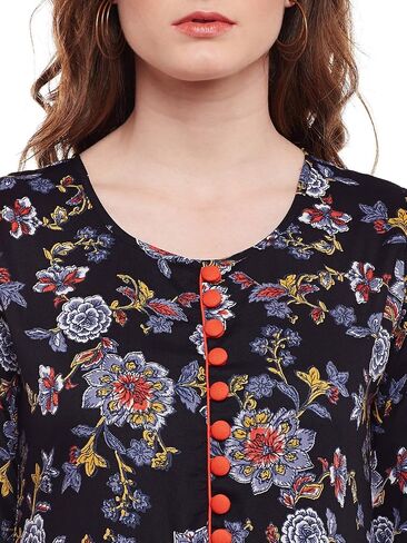 Tissu Rayon Floral Printed Flared Kurta with Buttons in Kuwait