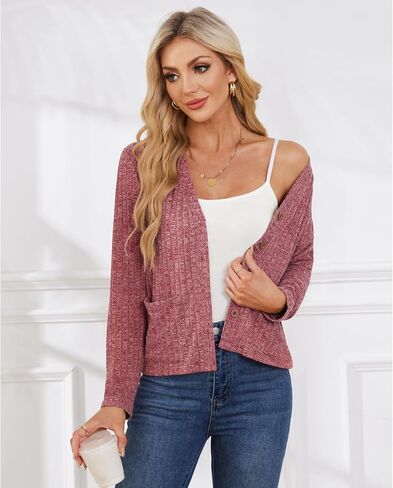 CZYINXIAN Women's 2024 Cropped Cardigan Long Sleeve Summer Lightweight Cardigan Casual Thin Cropped Cardigans with Pockets in Saudi Arabia
