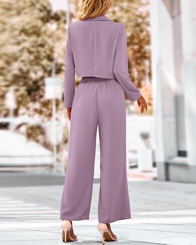 ملابس نسائية من PRETTYGARDEN مكونة من قطعتين لخريف 2023 سترات قصيرة ملفوفة غير رسمية أطقم سراويل واسعة الساق للعمل والأعمال in Saudi Arabia