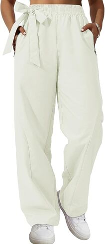 Womens Casual Wide Leg Pants Y2K Trendy Elastic Waist Track Pants Baggy Tie Knot Trousers Zipper Pockets Streetwear in Kuwait