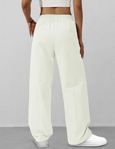 Womens Casual Wide Leg Pants Y2K Trendy Elastic Waist Track Pants Baggy Tie Knot Trousers Zipper Pockets Streetwear in Kuwait