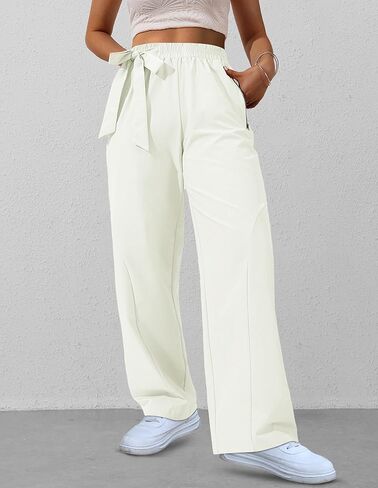 Womens Casual Wide Leg Pants Y2K Trendy Elastic Waist Track Pants Baggy Tie Knot Trousers Zipper Pockets Streetwear in Kuwait