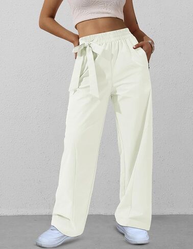 Womens Casual Wide Leg Pants Y2K Trendy Elastic Waist Track Pants Baggy Tie Knot Trousers Zipper Pockets Streetwear in Kuwait
