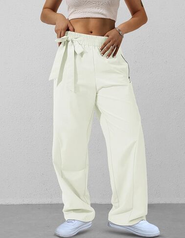 Womens Casual Wide Leg Pants Y2K Trendy Elastic Waist Track Pants Baggy Tie Knot Trousers Zipper Pockets Streetwear in Kuwait