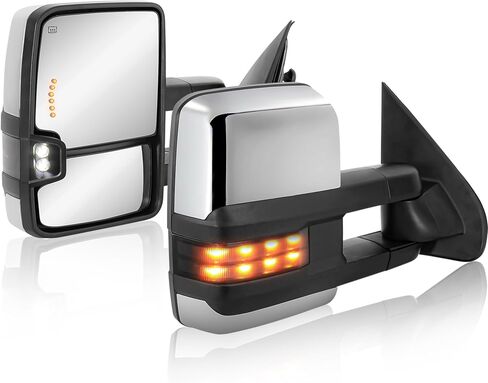 مرايا سحب قابلة للتدفئة بالطاقة LED متوافقة مع 2014-2019 Chevy Silverado GMC Sierra 1500 2500 HD 3500 HD زوج مجموعة-كروم ليس لشاحنة الديزل in Saudi Arabia