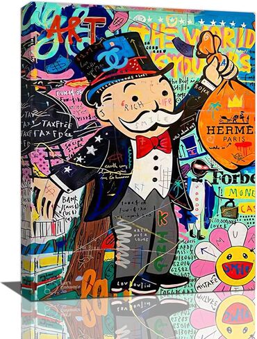 Banksy Street Graffiti Canvas Wall Art Monopoly Man Fashion Unique Modern Artist Aesthetics Pictures Wall Decor Abstract Painting Framed Poster Print for Home Living room Bedroom Bathroom Office in Saudi Arabia