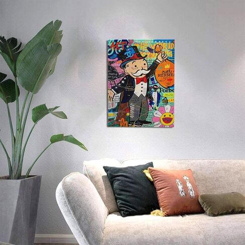 Banksy Street Graffiti Canvas Wall Art Monopoly Man Fashion Unique Modern Artist Aesthetics Pictures Wall Decor Abstract Painting Framed Poster Print for Home Living room Bedroom Bathroom Office in Saudi Arabia