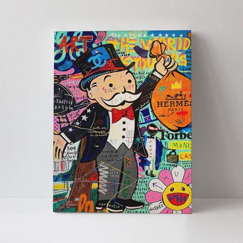 Banksy Street Graffiti Canvas Wall Art Monopoly Man Fashion Unique Modern Artist Aesthetics Pictures Wall Decor Abstract Painting Framed Poster Print for Home Living room Bedroom Bathroom Office in Saudi Arabia