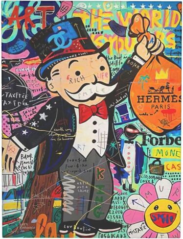 Banksy Street Graffiti Canvas Wall Art Monopoly Man Fashion Unique Modern Artist Aesthetics Pictures Wall Decor Abstract Painting Framed Poster Print for Home Living room Bedroom Bathroom Office in Saudi Arabia