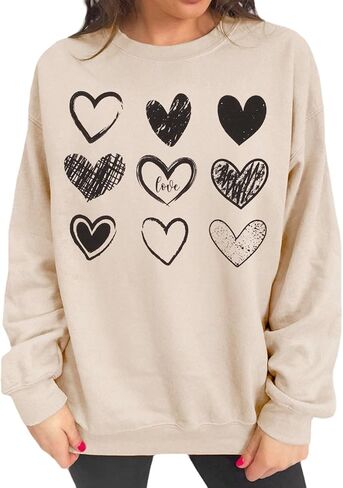 CM C&M WODRO Women Valentine's Day Heart Sweatshirt Romantic Love Letter Print Long Sleeve Shirt Casual Pullover Tops in Kuwait