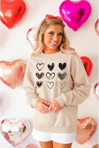 CM C&M WODRO Women Valentine's Day Heart Sweatshirt Romantic Love Letter Print Long Sleeve Shirt Casual Pullover Tops in Kuwait