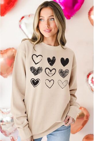 CM C&M WODRO Women Valentine's Day Heart Sweatshirt Romantic Love Letter Print Long Sleeve Shirt Casual Pullover Tops in Kuwait