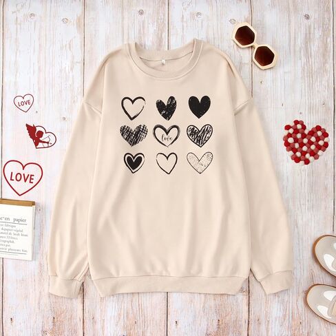 CM C&M WODRO Women Valentine's Day Heart Sweatshirt Romantic Love Letter Print Long Sleeve Shirt Casual Pullover Tops in Kuwait