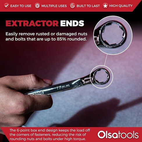 Olsa Tools Bolt Extractor Offset Wrench Set (7pc) | 6-Pt Box End Rounded Nut Remover | Stripped Bolt & Nut Remover | Metric Wrench Set | Professional Grade in Kuwait