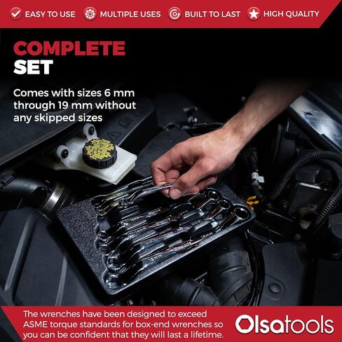 Olsa Tools Bolt Extractor Offset Wrench Set (7pc) | 6-Pt Box End Rounded Nut Remover | Stripped Bolt & Nut Remover | Metric Wrench Set | Professional Grade in Kuwait