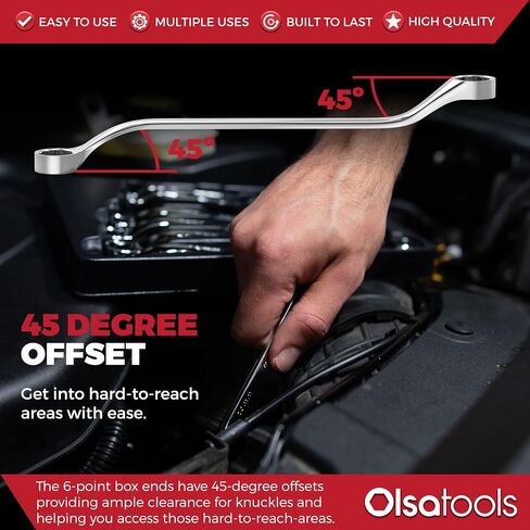 Olsa Tools Bolt Extractor Offset Wrench Set (7pc) | 6-Pt Box End Rounded Nut Remover | Stripped Bolt & Nut Remover | Metric Wrench Set | Professional Grade in Kuwait