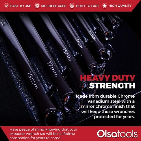Olsa Tools Bolt Extractor Offset Wrench Set (7pc) | 6-Pt Box End Rounded Nut Remover | Stripped Bolt & Nut Remover | Metric Wrench Set | Professional Grade in Kuwait