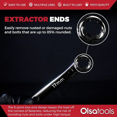 Olsa Tools Bolt Extractor Offset Wrench Set (7pc) | 6-Pt Box End Rounded Nut Remover | Stripped Bolt & Nut Remover | Metric Wrench Set | Professional Grade in Kuwait