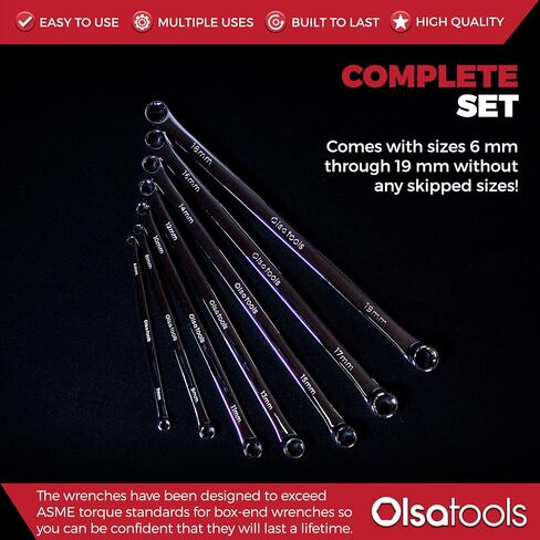 Olsa Tools Bolt Extractor Offset Wrench Set (7pc) | 6-Pt Box End Rounded Nut Remover | Stripped Bolt & Nut Remover | Metric Wrench Set | Professional Grade in Kuwait