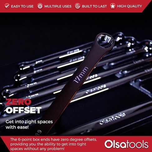 Olsa Tools Bolt Extractor Offset Wrench Set (7pc) | 6-Pt Box End Rounded Nut Remover | Stripped Bolt & Nut Remover | Metric Wrench Set | Professional Grade in Kuwait
