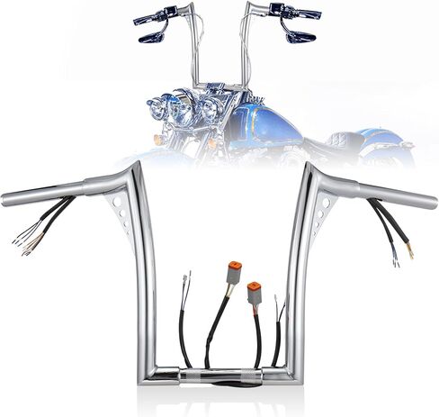 12" Rise Pre-wired Ape Hangers Softail Handlebars with CAN-Bus/Turn Signal Wire Harness 1 1/4" Bat Wing Meathook Bar for 1996-2006 Harley Softail/Dyna/Sportster/Road King, Chrome in Saudi Arabia