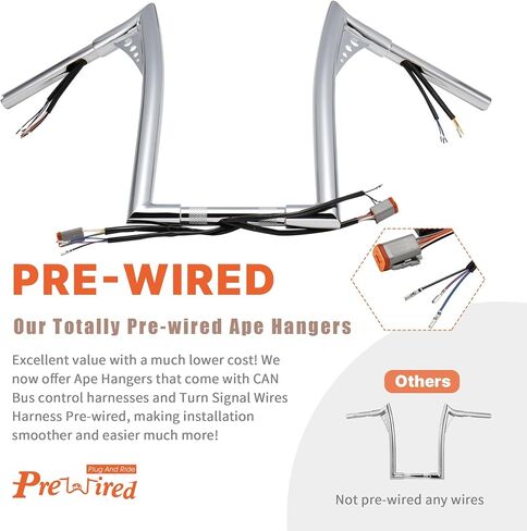 12" Rise Pre-wired Ape Hangers Softail Handlebars with CAN-Bus/Turn Signal Wire Harness 1 1/4" Bat Wing Meathook Bar for 1996-2006 Harley Softail/Dyna/Sportster/Road King, Chrome in Saudi Arabia