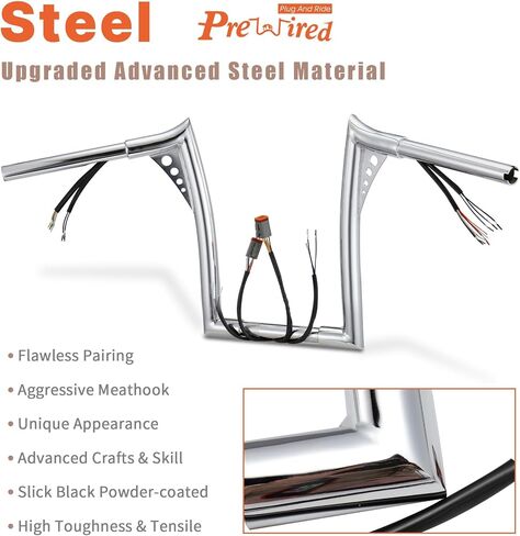 12" Rise Pre-wired Ape Hangers Softail Handlebars with CAN-Bus/Turn Signal Wire Harness 1 1/4" Bat Wing Meathook Bar for 1996-2006 Harley Softail/Dyna/Sportster/Road King, Chrome in Saudi Arabia