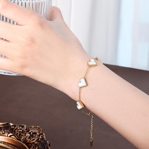 14K Gold Plated Heart Bracelet for Women， Love Friendship Adjustable Link Chain Bracelets Gifts Trendy for Women Teen Girls in Saudi Arabia