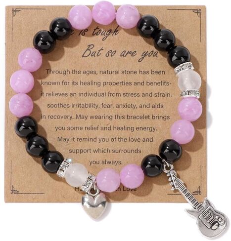 Inspirational Gifts for Women Men - Get Well Soon Crystal Heart Guitar Bracelets Healing Relaxation Chakra Bracelet for Graduation Birthday Christmas Mothers day Y2K Star Valentines Teacher Appreciation Gifts in Saudi Arabia