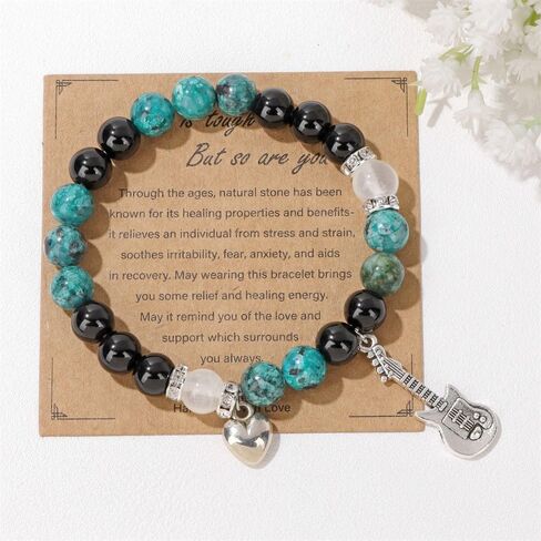 Inspirational Gifts for Women Men - Get Well Soon Crystal Heart Guitar Bracelets Healing Relaxation Chakra Bracelet for Graduation Birthday Christmas Mothers day Y2K Star Valentines Teacher Appreciation Gifts in Saudi Arabia