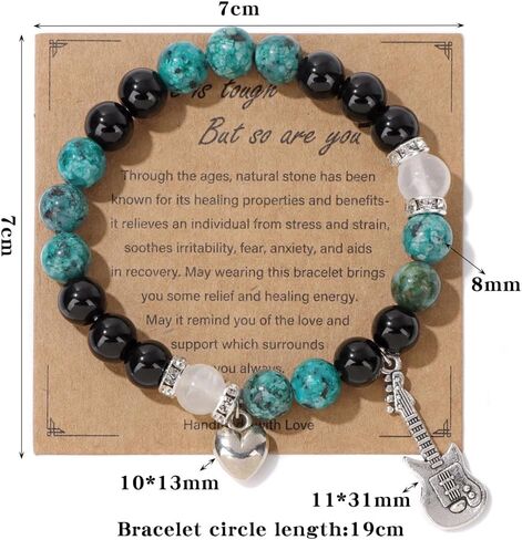 Inspirational Gifts for Women Men - Get Well Soon Crystal Heart Guitar Bracelets Healing Relaxation Chakra Bracelet for Graduation Birthday Christmas Mothers day Y2K Star Valentines Teacher Appreciation Gifts in Saudi Arabia
